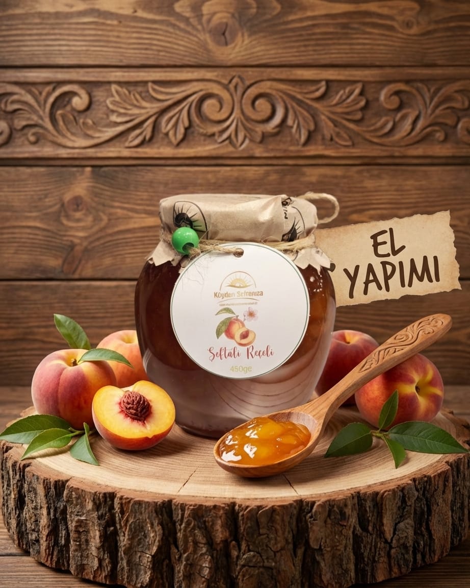 şeftali Köyden Sofranıza Geleneksel Şeftali Reçeli – Mis Kokulu ve Bol Meyveli 450gr - Görsel 1