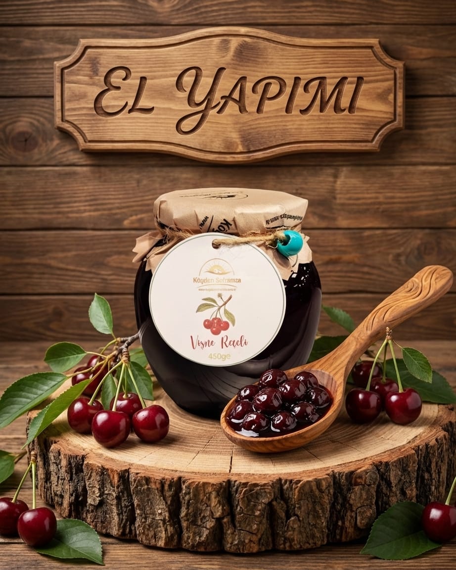 vişne Köyden Sofranıza Geleneksel Vişne Reçeli – Taneli, Bol Meyveli ve %100 Doğal 450gr - Görsel 1